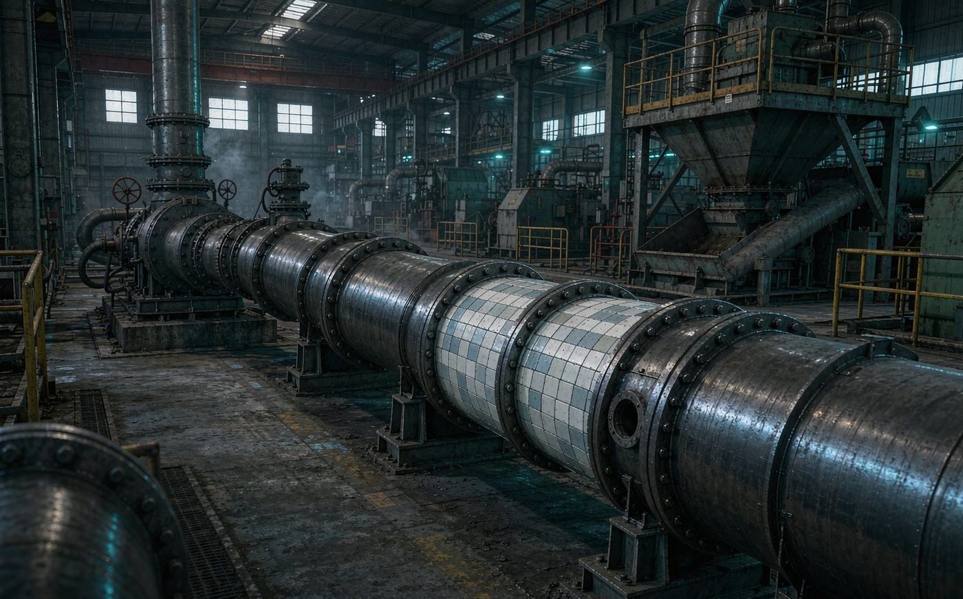 Ceramic-lined slurry pipeline in a mineral processing plant
